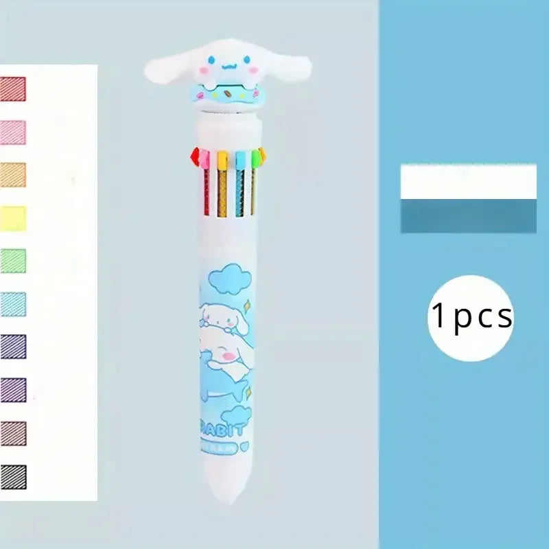 Sanrio 10-Color Ballpoint Pen Set - Kuromi Hello Kitty Cinnamoroll Kawaii 0.7mm Gel Pens for School Office