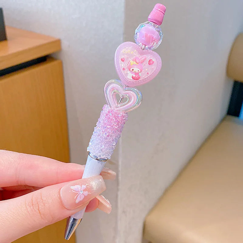 Sanrio Kuromi Ballpoint Pen Crystal Flash Diamond Rotating Neutral Pen Black Cute Girl Dreamy Cartoon Hello Kitty Pearl Pen
