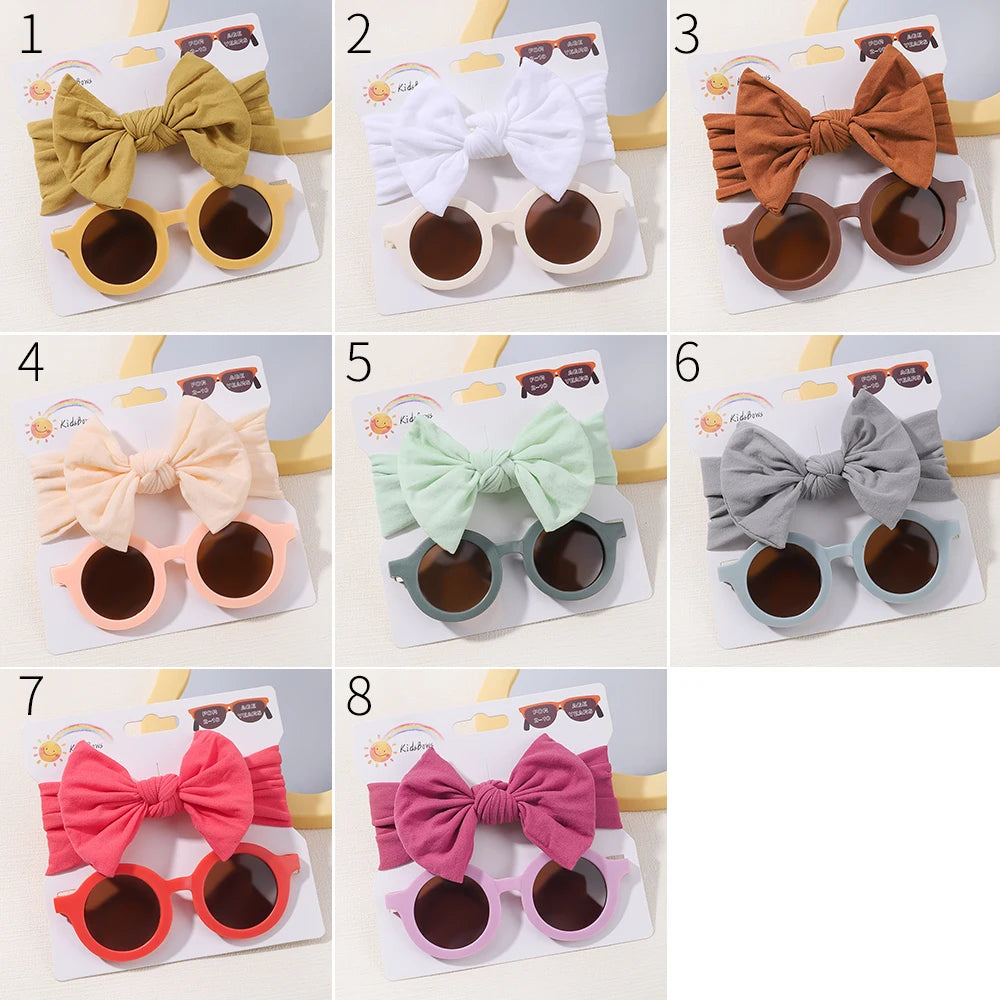 Nylon Bow Headband for Newborn Sunglasses Headwear Set