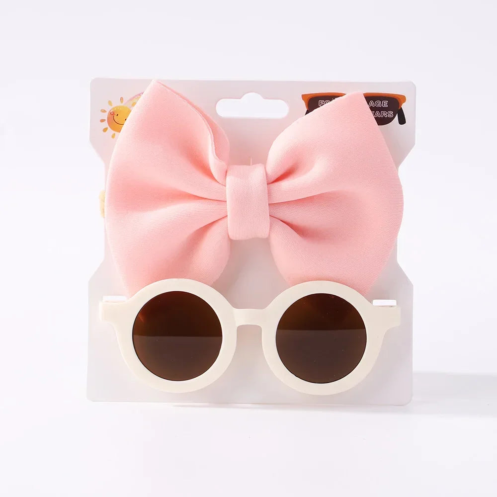 Nylon Bow Headband for Newborn Sunglasses Headwear Set