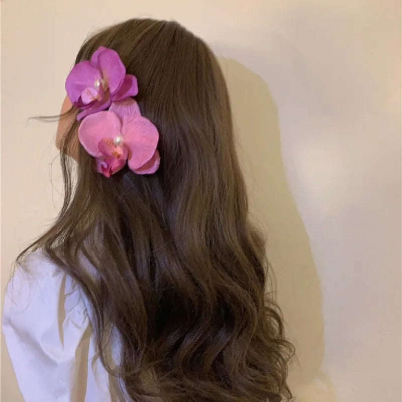 Phalaenopsis Flower Hair Clip Simulated Floral French Elegant Fashion Barrettes New Colors Girls Headwear Bobby Pin Accessories