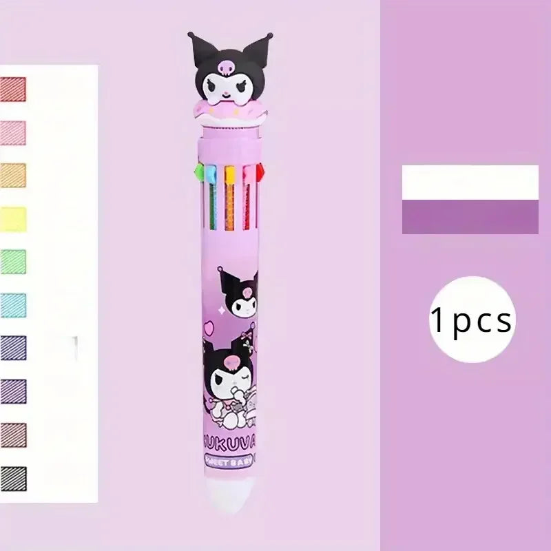 Sanrio 10-Color Ballpoint Pen Set - Kuromi Hello Kitty Cinnamoroll Kawaii 0.7mm Gel Pens for School Office