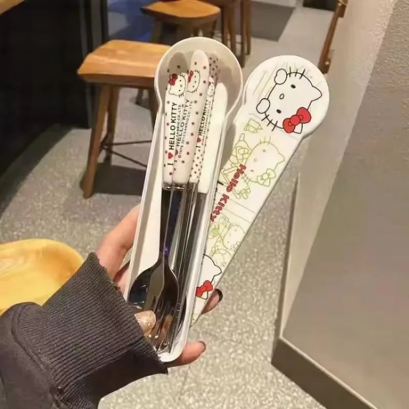 Sanrio Hello Kitty Cartoon Cute Chopsticks Spoon Set Stainless Steel