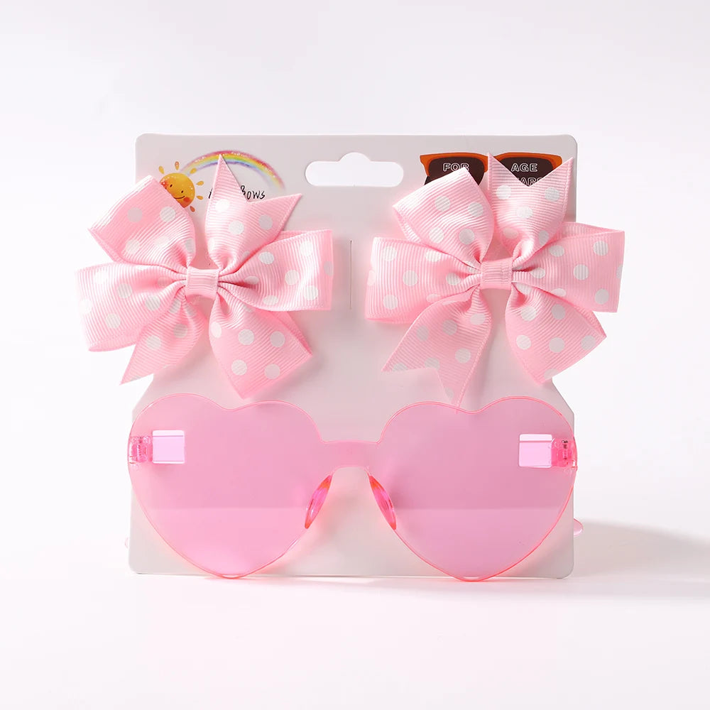 Nylon Bow Headband for Newborn Sunglasses Headwear Set