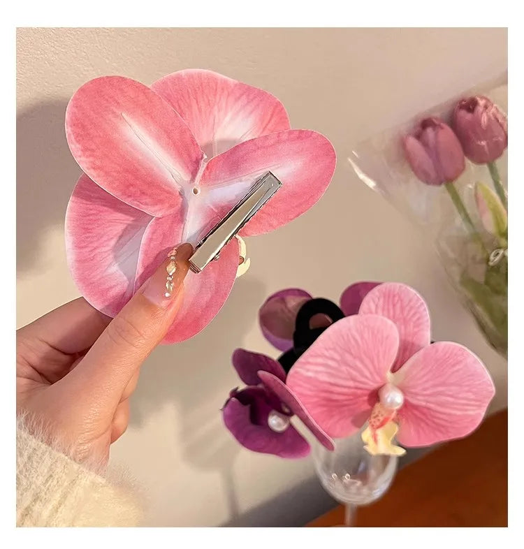 Phalaenopsis Flower Hair Clip Simulated Floral French Elegant Fashion Barrettes New Colors Girls Headwear Bobby Pin Accessories
