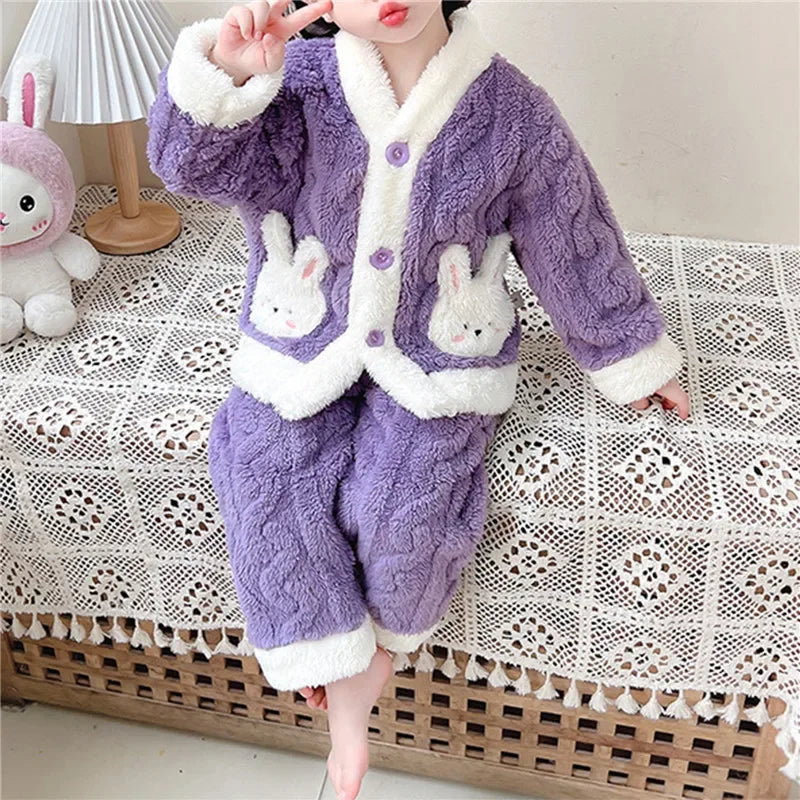 Children Pajamas 2 Piece Set Thick Flannel Fleece