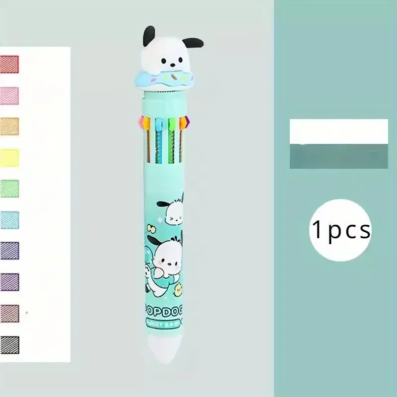 Sanrio 10-Color Ballpoint Pen Set - Kuromi Hello Kitty Cinnamoroll Kawaii 0.7mm Gel Pens for School Office