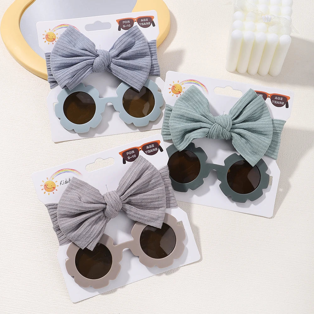 Nylon Bow Headband for Newborn Sunglasses Headwear Set