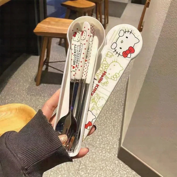 Sanrio Hello Kitty Cartoon Cute Chopsticks Spoon Set Stainless Steel