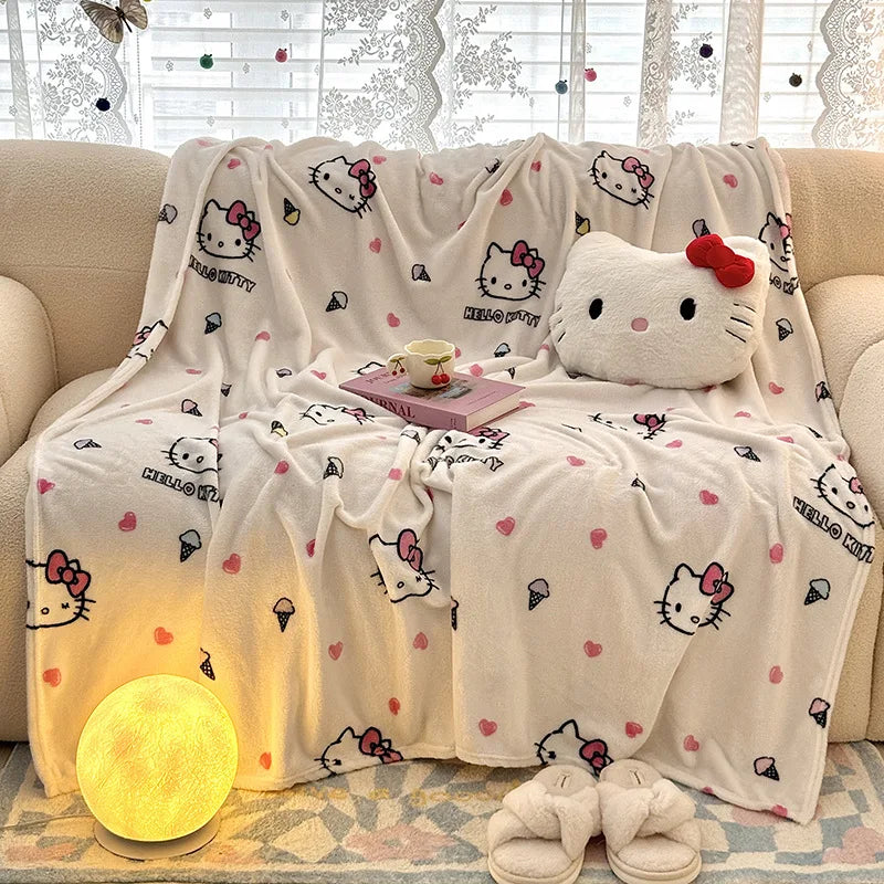 Sanrio Hello Kitty Kuromi Cartoon Printed Double-Sided Milk Velvet Blanket