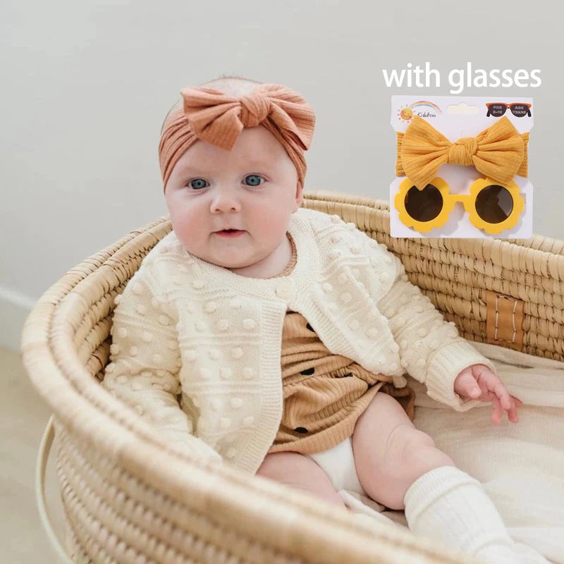 Nylon Bow Headband for Newborn Sunglasses Headwear Set