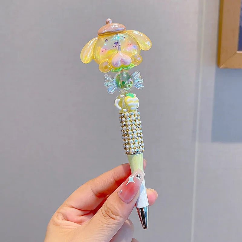 Sanrio Kuromi Ballpoint Pen Crystal Flash Diamond Rotating Neutral Pen Black Cute Girl Dreamy Cartoon Hello Kitty Pearl Pen
