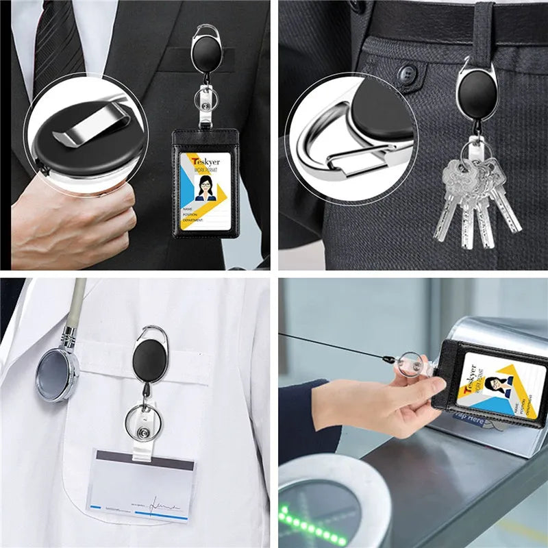 Oval Badge Reel Retractable Zinc Alloy Working Permit Clip Transparent