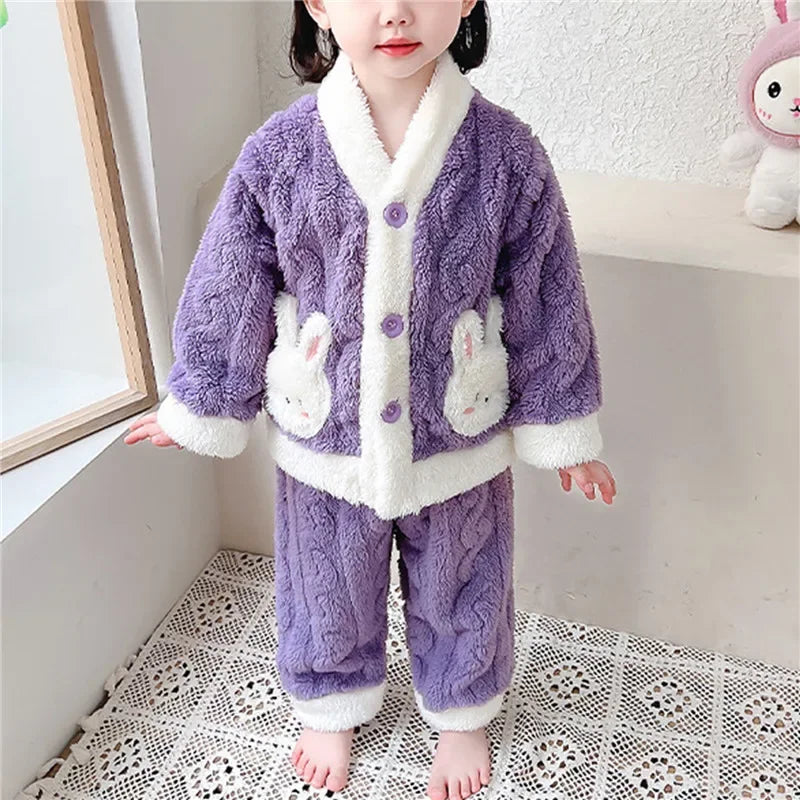 Children Pajamas 2 Piece Set Thick Flannel Fleece