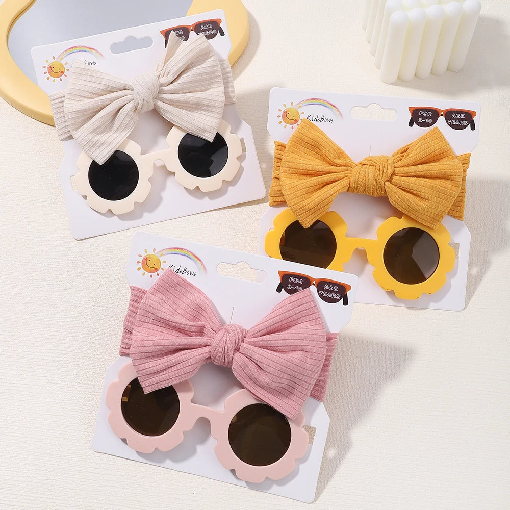 Nylon Bow Headband for Newborn Sunglasses Headwear Set