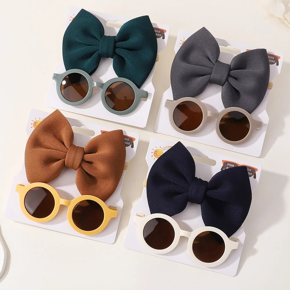 Nylon Bow Headband for Newborn Sunglasses Headwear Set