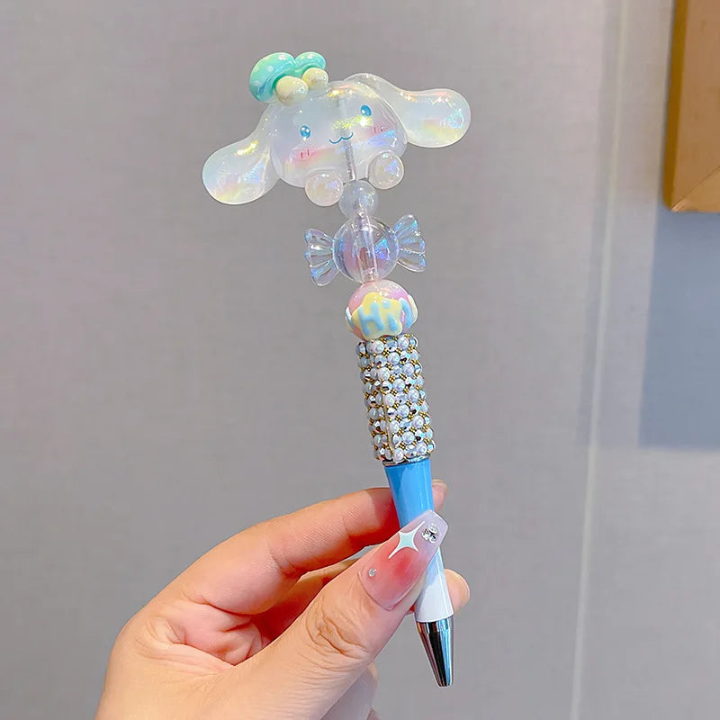 Sanrio Kuromi Ballpoint Pen Crystal Flash Diamond Rotating Neutral Pen Black Cute Girl Dreamy Cartoon Hello Kitty Pearl Pen