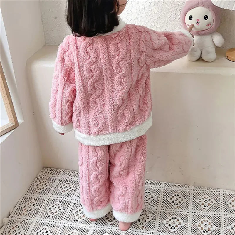 Children Pajamas 2 Piece Set Thick Flannel Fleece