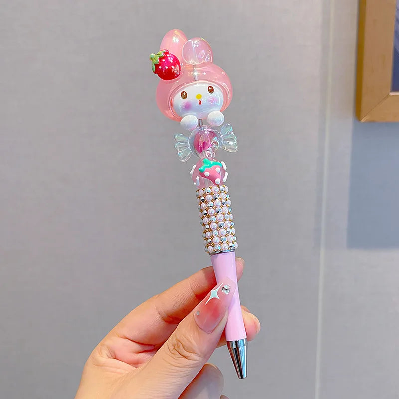 Sanrio Kuromi Ballpoint Pen Crystal Flash Diamond Rotating Neutral Pen Black Cute Girl Dreamy Cartoon Hello Kitty Pearl Pen