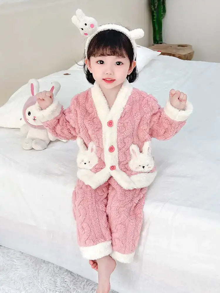 Children Pajamas 2 Piece Set Thick Flannel Fleece
