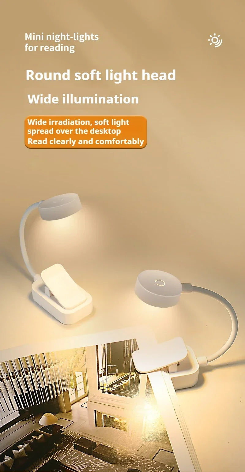 Led Table Lamp USB Rechargeable Night Light With Folding Clamp
