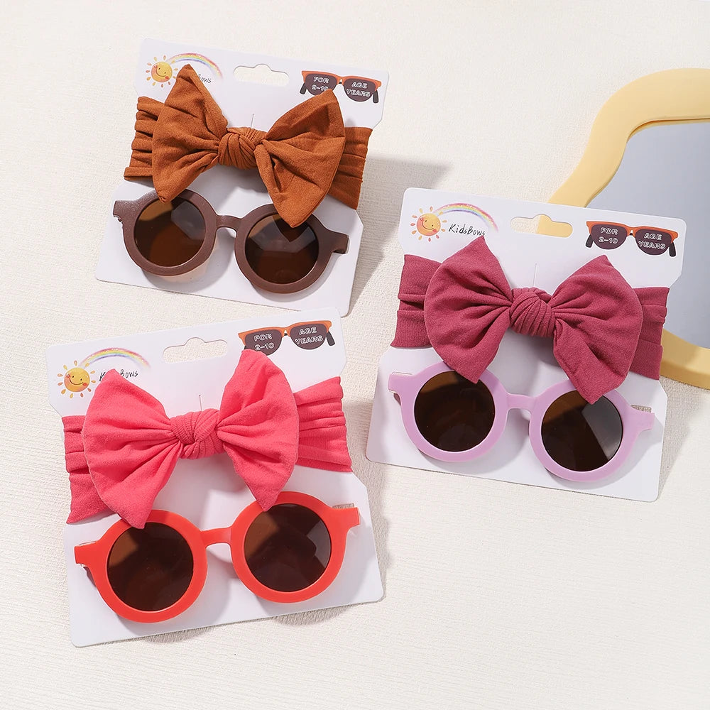 Nylon Bow Headband for Newborn Sunglasses Headwear Set