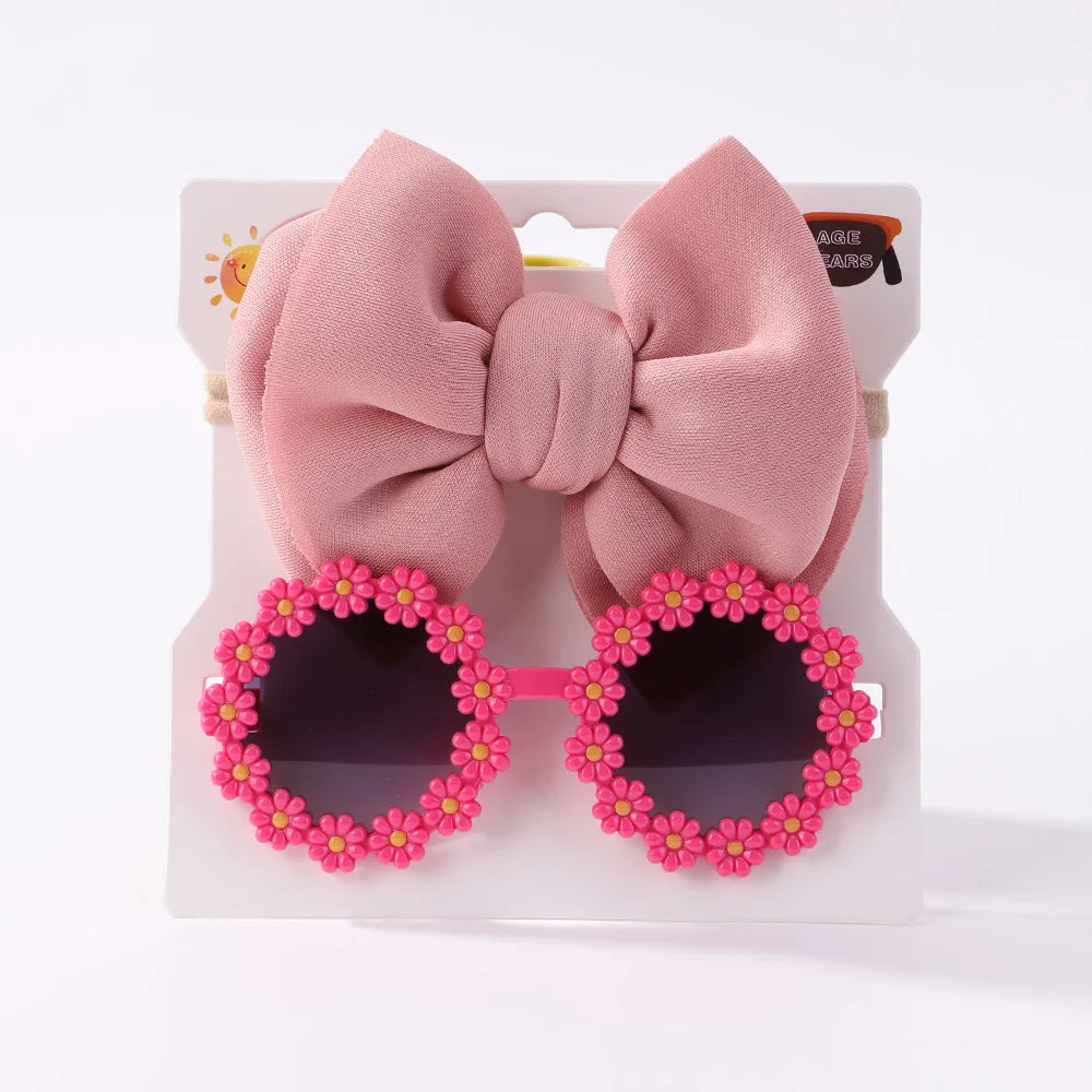 Nylon Bow Headband for Newborn Sunglasses Headwear Set
