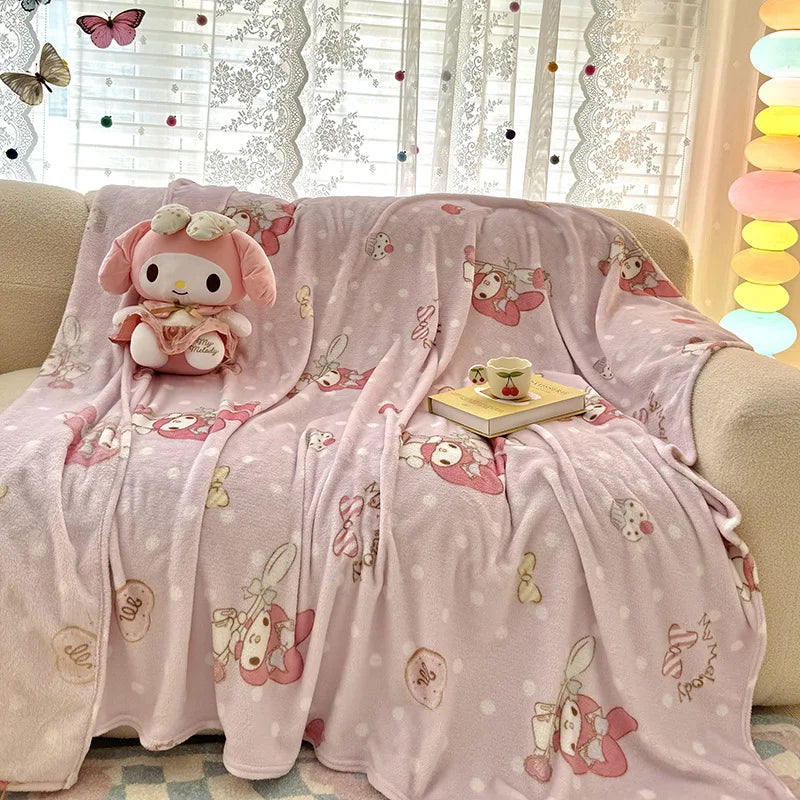 Sanrio Hello Kitty Kuromi Cartoon Printed Double-Sided Milk Velvet Blanket