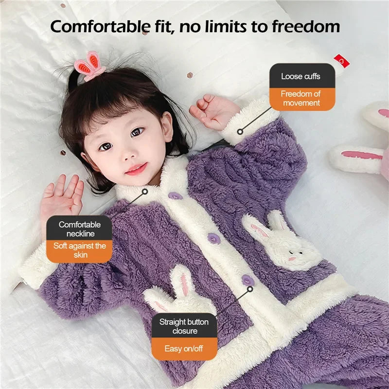 Children Pajamas 2 Piece Set Thick Flannel Fleece