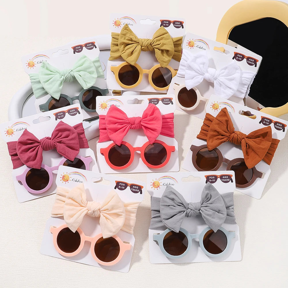 Nylon Bow Headband for Newborn Sunglasses Headwear Set
