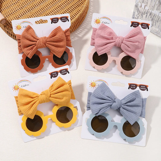 Nylon Bow Headband for Newborn Sunglasses Headwear Set