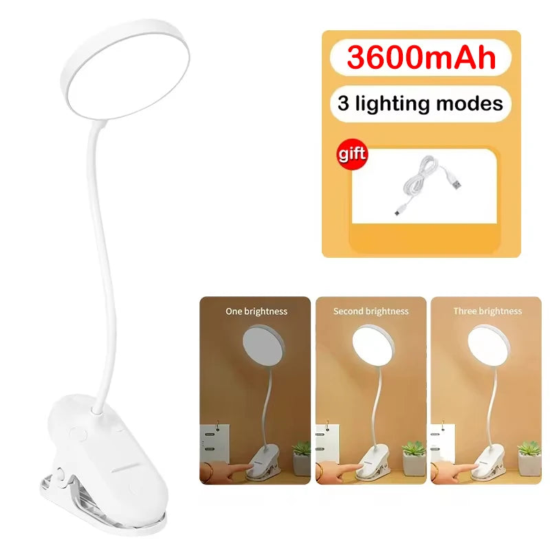 Led Table Lamp USB Rechargeable Night Light With Folding Clamp