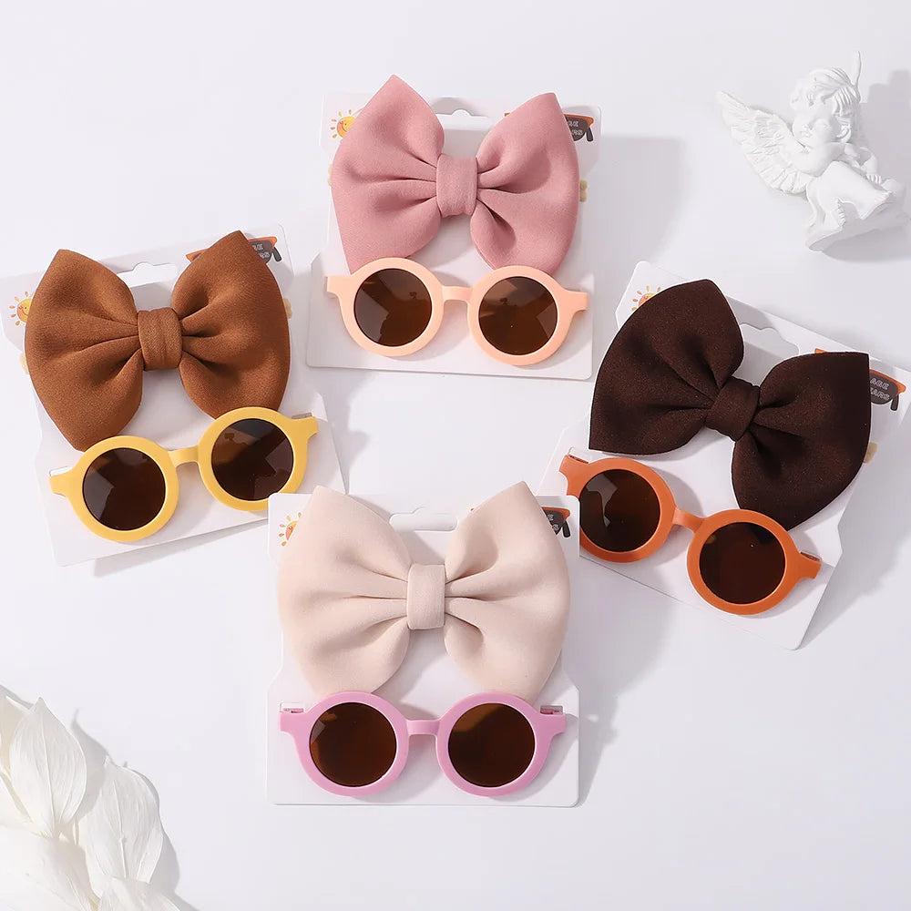 Nylon Bow Headband for Newborn Sunglasses Headwear Set