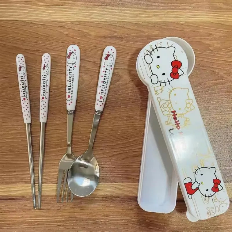 Sanrio Hello Kitty Cartoon Cute  Chopsticks Spoon Set Stainless Steel