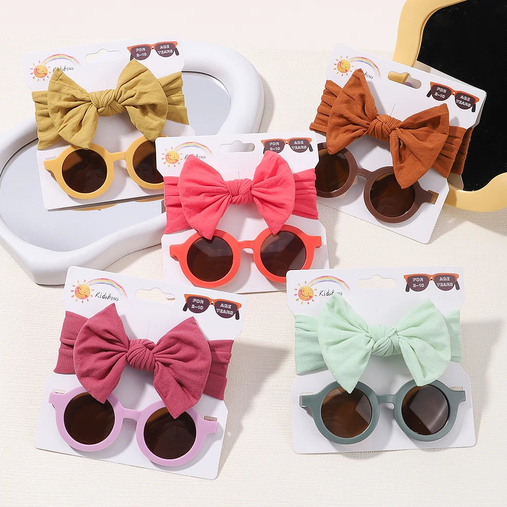Nylon Bow Headband for Newborn Sunglasses Headwear Set