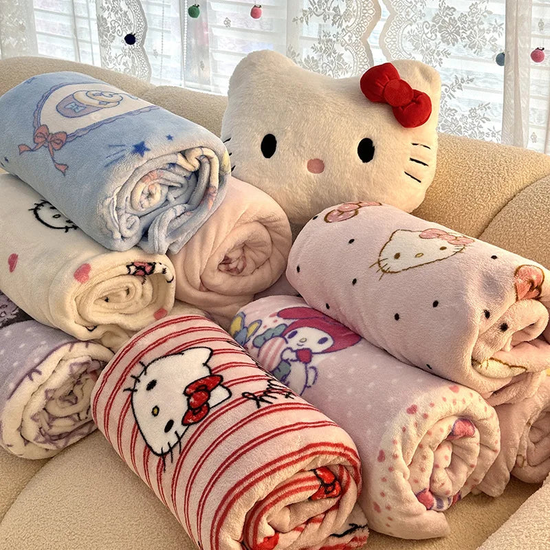 Sanrio Hello Kitty Kuromi Cartoon Printed Double-Sided Milk Velvet Blanket