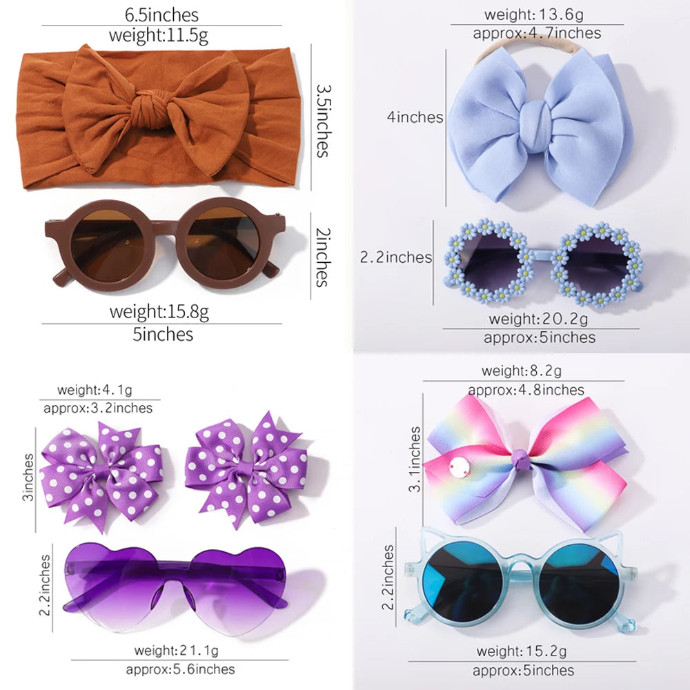 Nylon Bow Headband for Newborn Sunglasses Headwear Set
