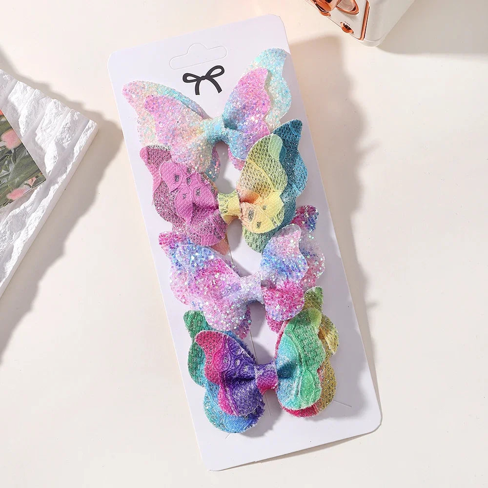 4Pcs/set Candy Colored Hair Clip Set for Girls Double Layered Bow Cute Bangs Hair Pin Cotton Safe Children's Hair Accessories