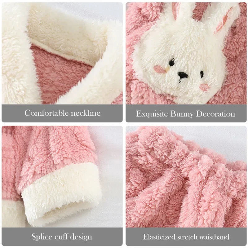 Children Pajamas 2 Piece Set Thick Flannel Fleece