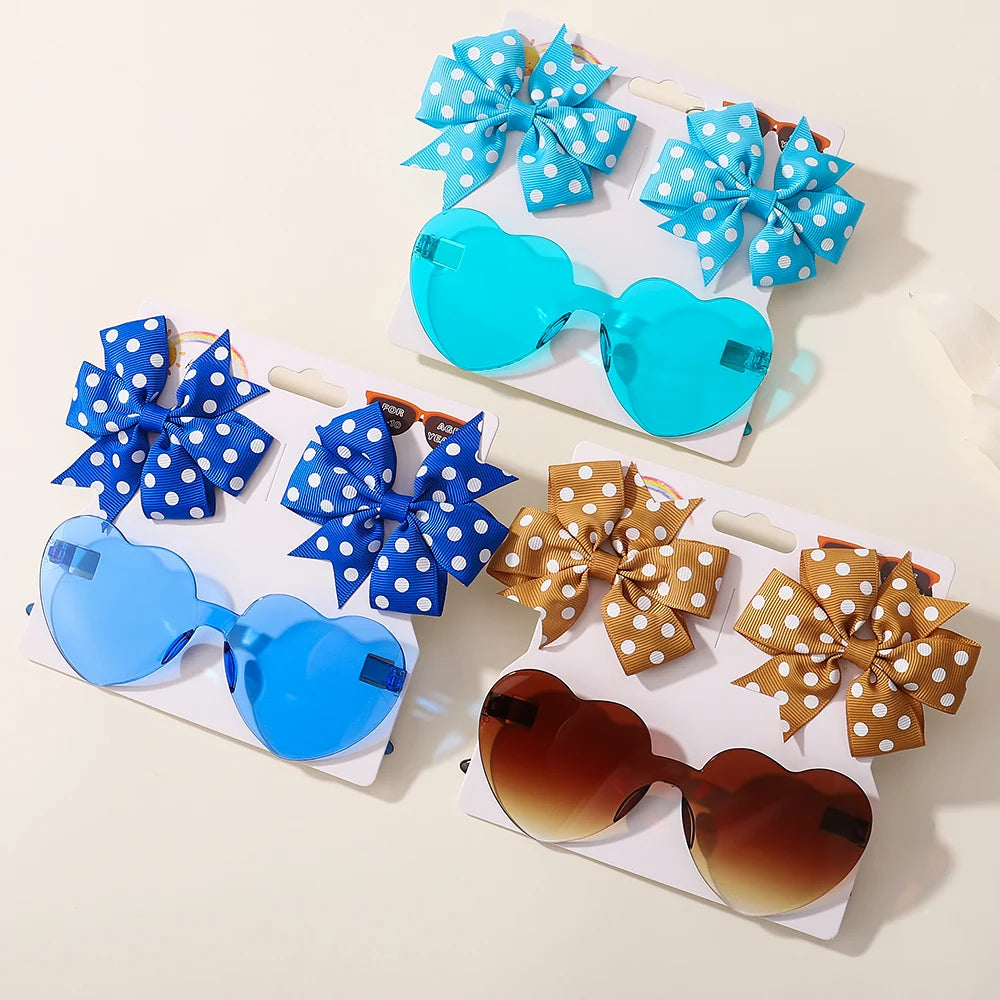 Nylon Bow Headband for Newborn Sunglasses Headwear Set