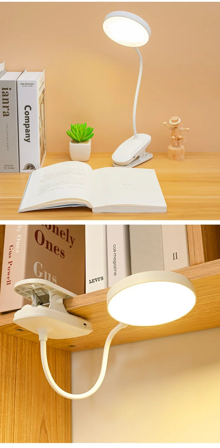 Led Table Lamp USB Rechargeable Night Light With Folding Clamp
