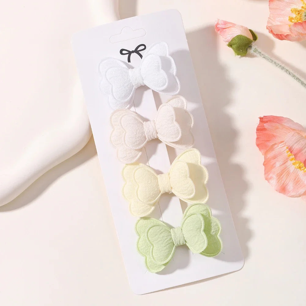 4Pcs/set Candy Colored Hair Clip Set for Girls Double Layered Bow Cute Bangs Hair Pin Cotton Safe Children's Hair Accessories