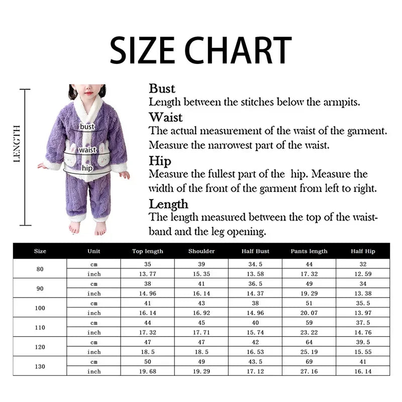 Children Pajamas 2 Piece Set Thick Flannel Fleece