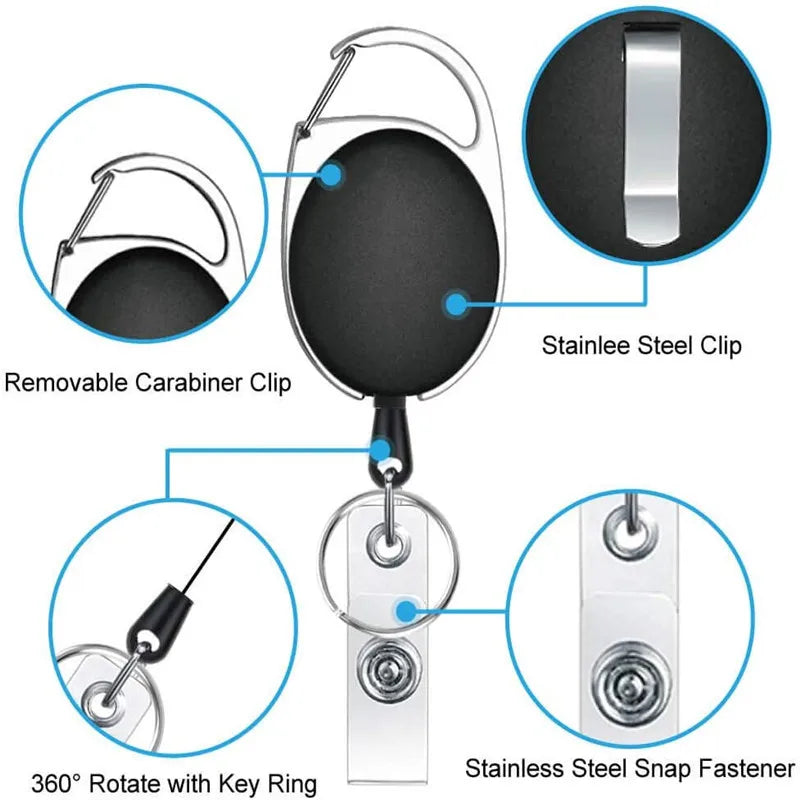 Oval Badge Reel Retractable Zinc Alloy Working Permit Clip Transparent