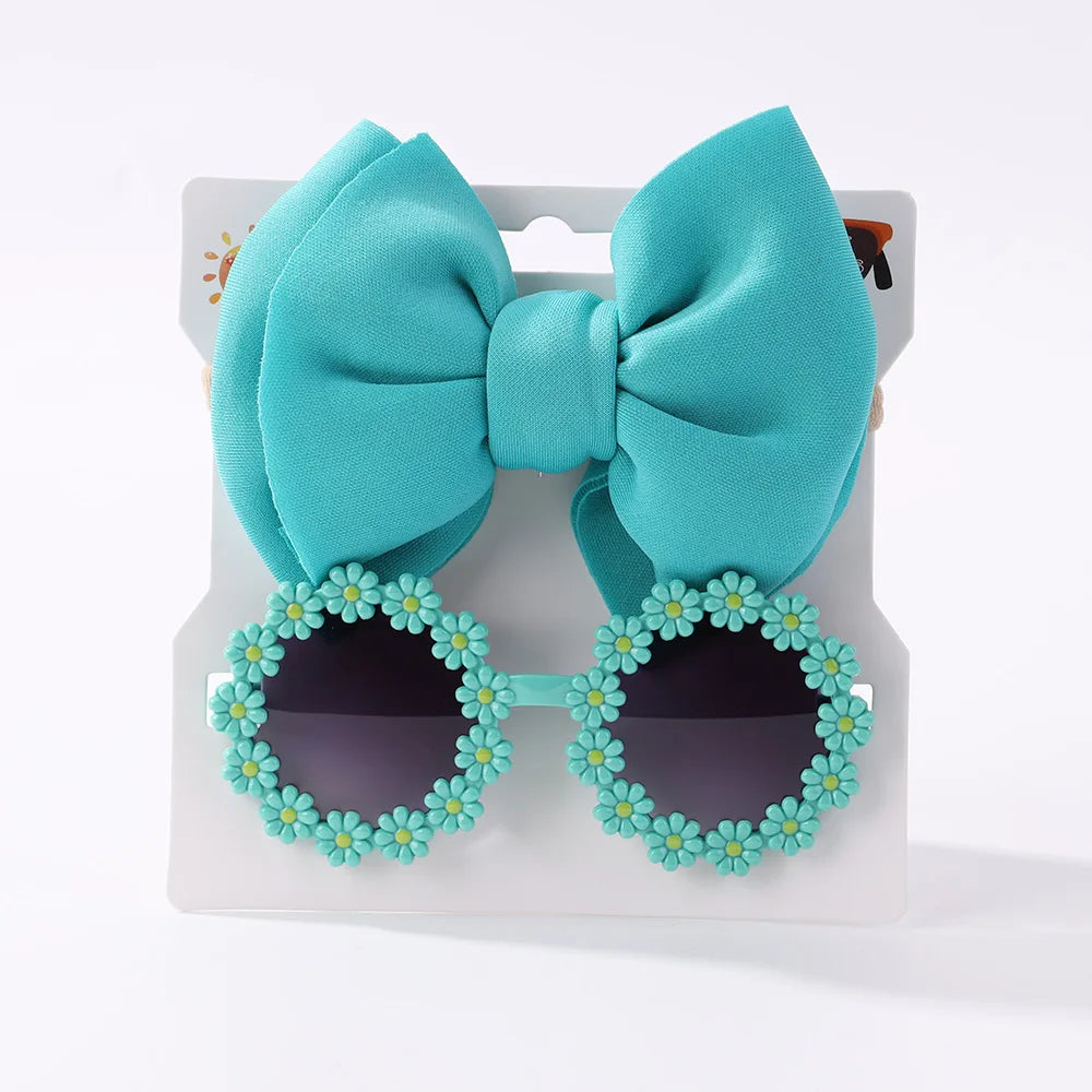 Nylon Bow Headband for Newborn Sunglasses Headwear Set