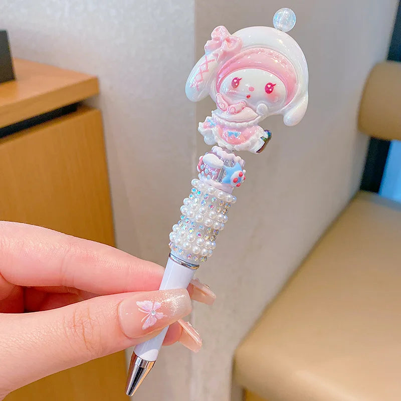 Sanrio Kuromi Ballpoint Pen Crystal Flash Diamond Rotating Neutral Pen Black Cute Girl Dreamy Cartoon Hello Kitty Pearl Pen