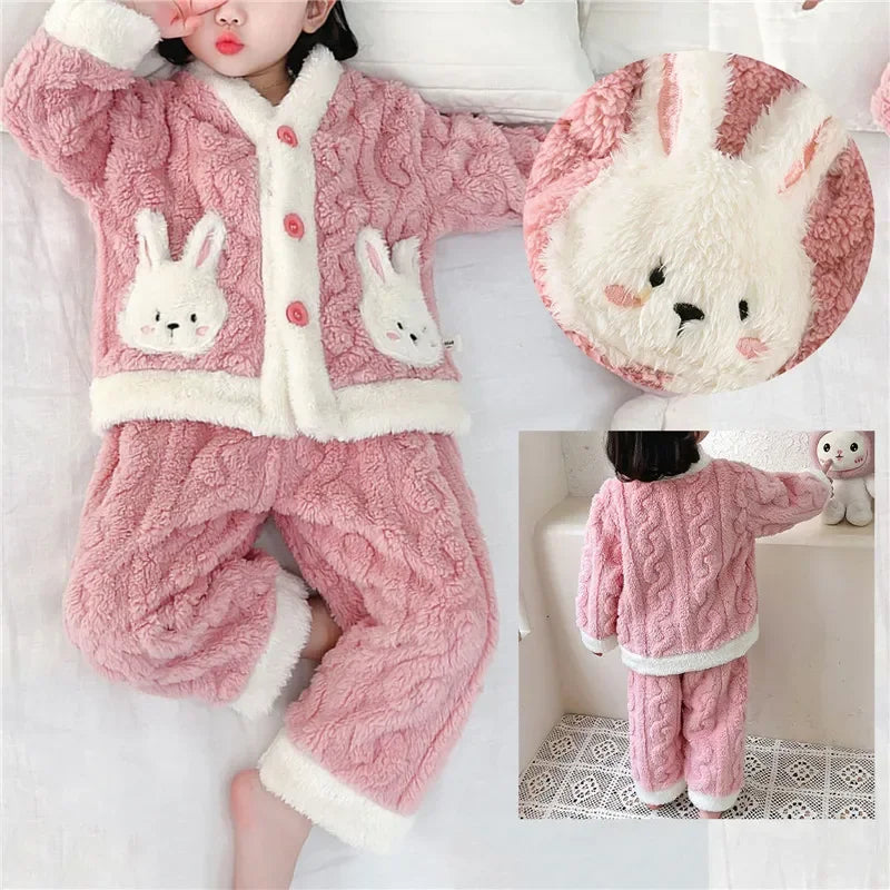 Children Pajamas 2 Piece Set Thick Flannel Fleece