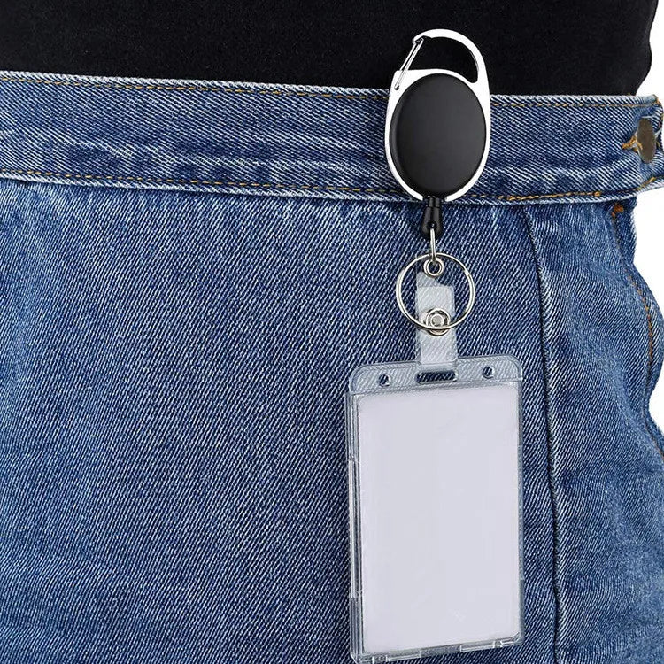 Oval Badge Reel Retractable Zinc Alloy Working Permit Clip Transparent