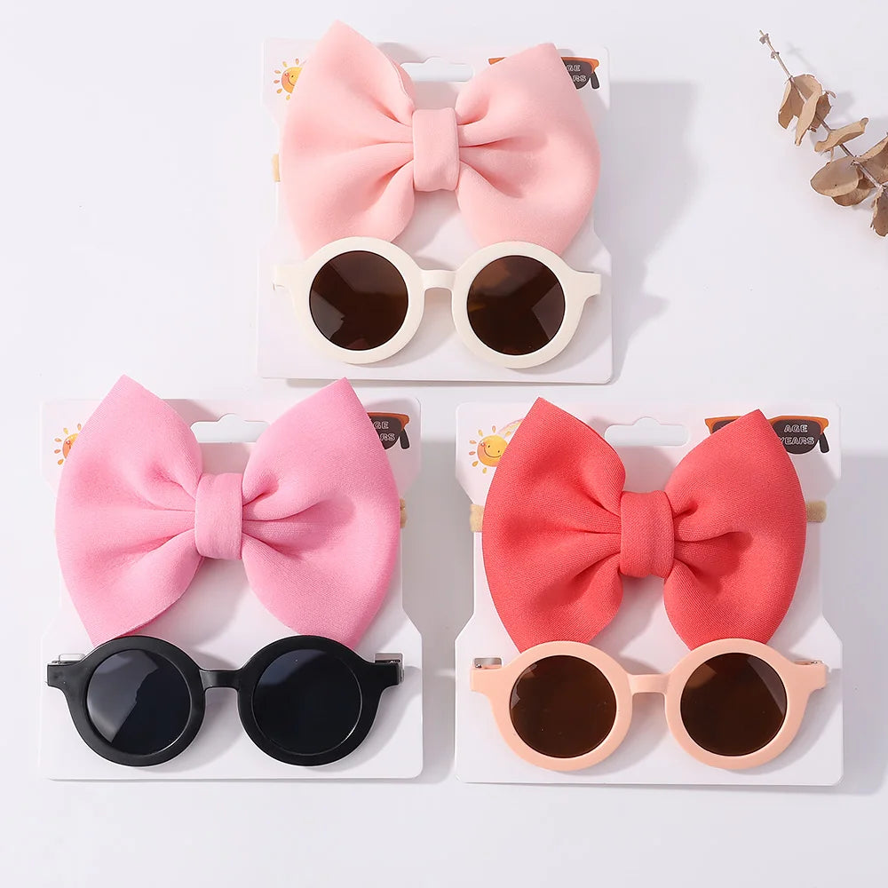 Nylon Bow Headband for Newborn Sunglasses Headwear Set