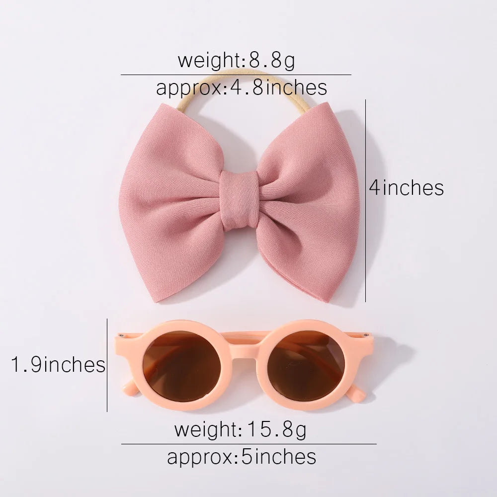 Nylon Bow Headband for Newborn Sunglasses Headwear Set
